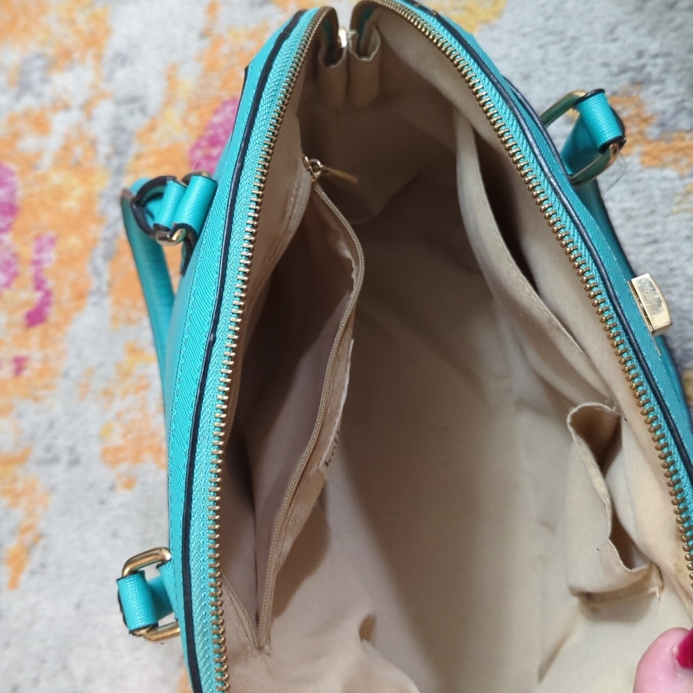 Kelly & Katie Turquoise Satchel with Gold Accents - Picture 2 of 2